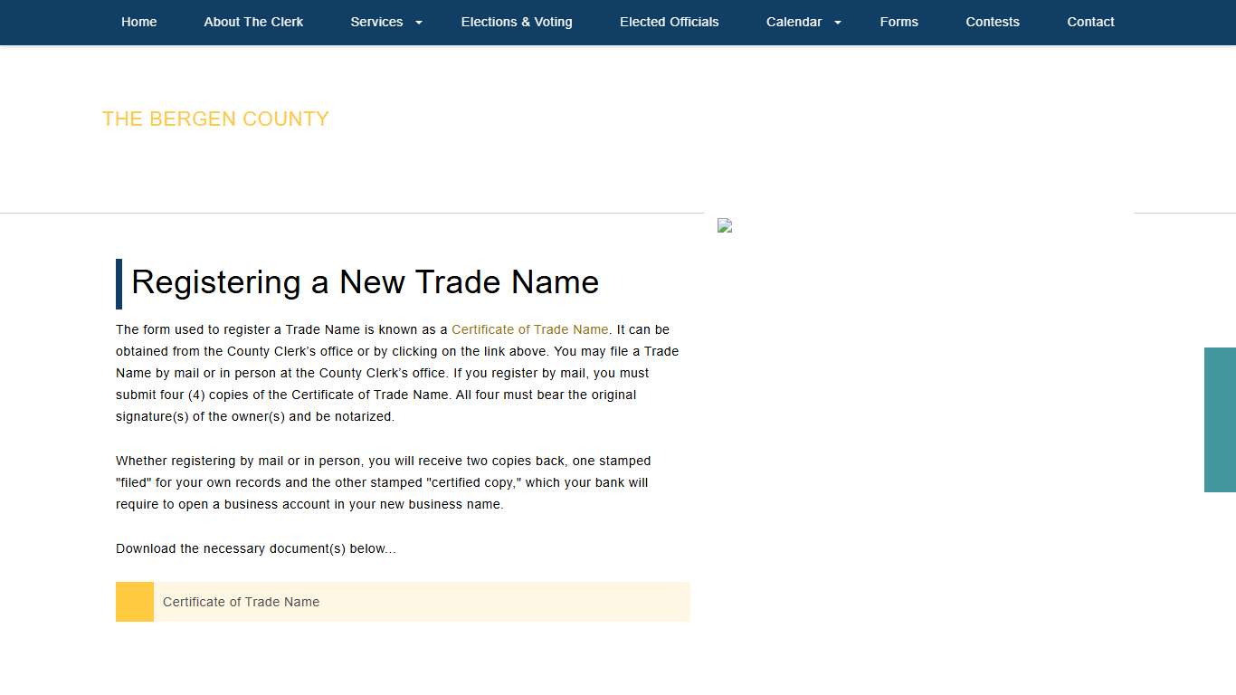 Bergen County Clerk - Registering a New Trade Name