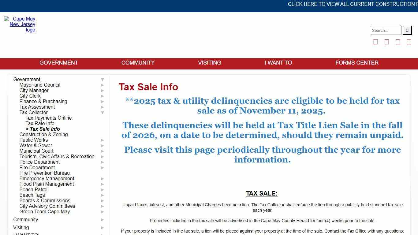 Official Website for the City of Cape May NJ - Tax Sale Info