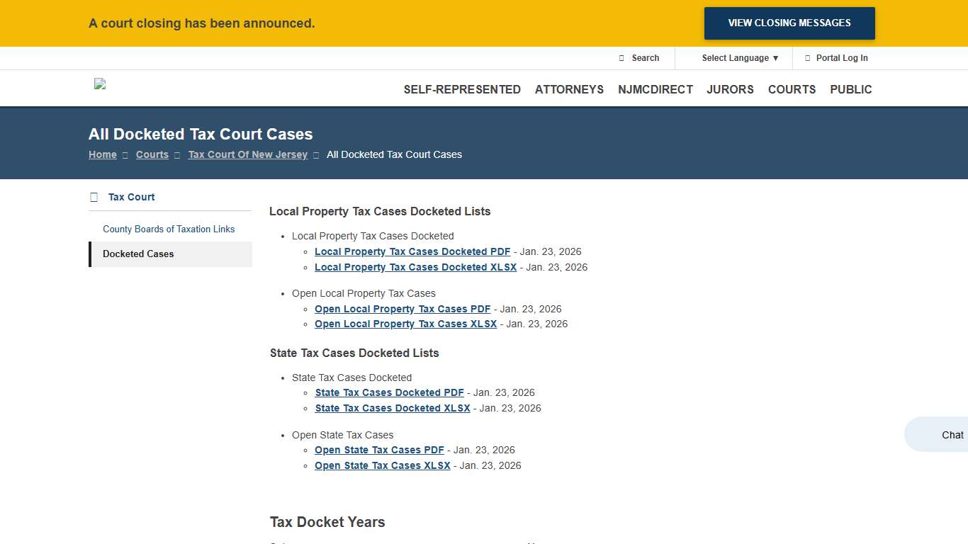 All Docketed Tax Court Cases NJ Courts